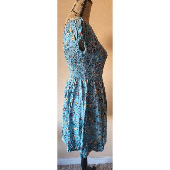 Zunie Girl's 10/12 Teal Floral Smocked Bodice Peasant Print Dress NEW - Picture 6 of 7